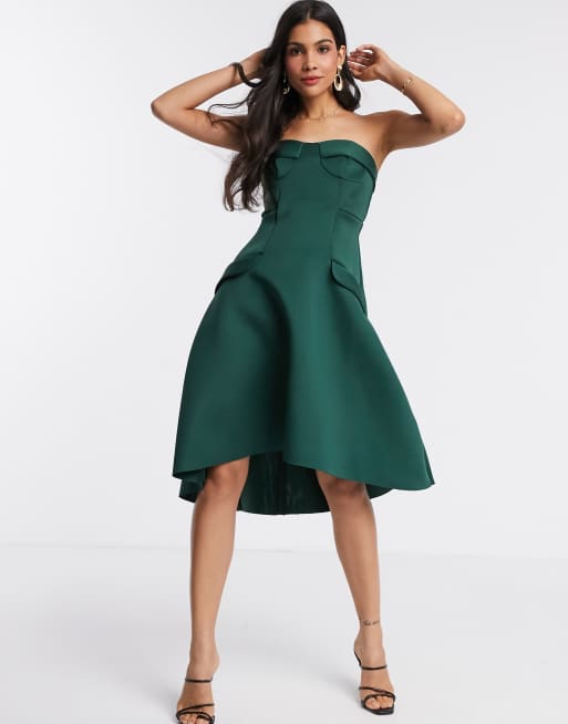 Asos Design Tragerloses Midi Ballkleid Im Korsett Stil Mit Korbchen Und Taschen Asos