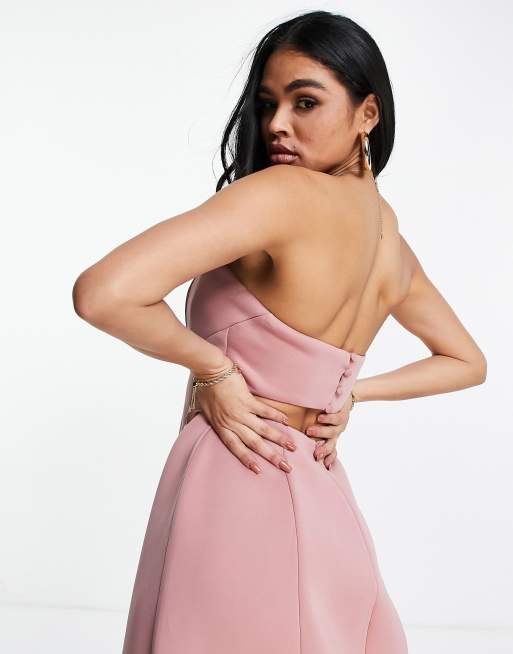 ASOS DESIGN – Trägerloses Midi-Skater-Kleid in Rosé mit Rückenausschnitt, 3 von 4