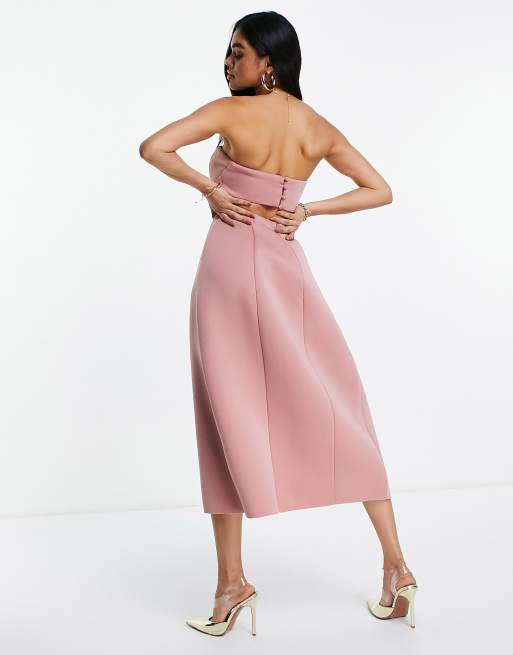 ASOS DESIGN – Trägerloses Midi-Skater-Kleid in Rosé mit Rückenausschnitt, 4 von 4