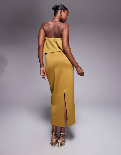 ASOS DESIGN – Trägerloses Midikleid aus neoprenartigem Stoff in Bronze mit Schößchendetail, 3 von 4