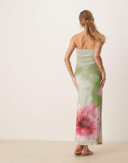 ASOS DESIGN – Trägerloses Midikleid aus Netzstoff mit verschwommenem Blumenmuster, 3 von 4