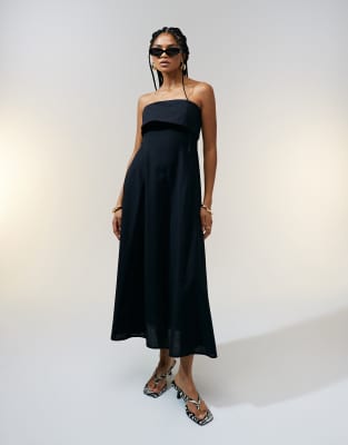 ASOS DESIGN - Trägerloses Midikleid in Schwarz mit Umschlagdetail