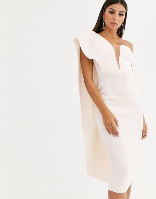 ASOS DESIGN – Trägerloses Midikleid mit One-Shoulder-Träger, Organza-Einsatz und Cape-Rückseite, 4 von 4