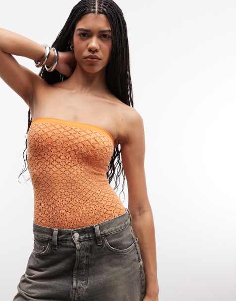 ASOS DESIGN – Trägerloses, nahtloses Oberteil aus Jacquard in Orange - view 1
