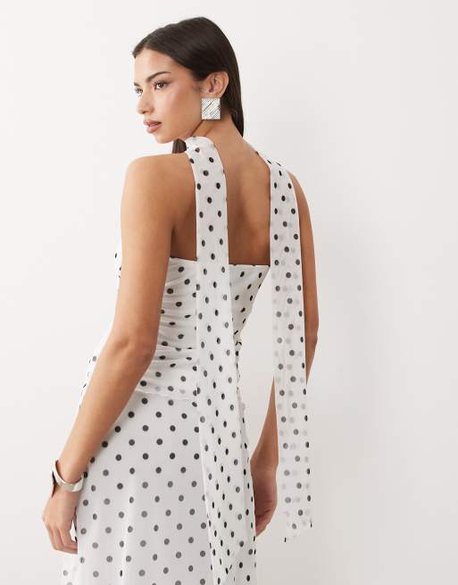 ASOS DESIGN – Trägerloses Oberteil aus Netzstoff mit Schaldetail und Polka-Dot-Muster, Kombiteil, 4 von 4