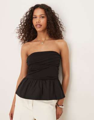 ASOS DESIGN - Trägerloses Oberteil aus Stoffmix in Schwarz mit Raffung
