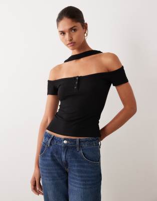 ASOS DESIGN - Trägerloses Oberteil in Schwarz mit Schaldetail