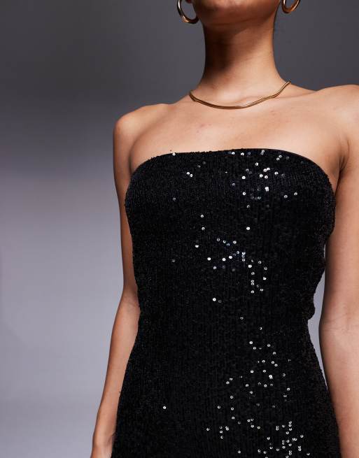 ASOS DESIGN – Trägerloses Pailletten-Midikleid in Schwarz, 4 von 4