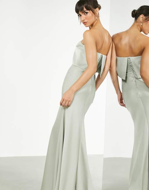 ASOS DESIGN – Trägerloses Satin-Maxikleid in Salbeigrün