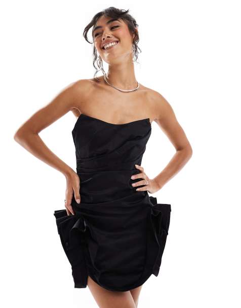 ASOS DESIGN – Trägerloses, strukturiertes Minikleid in Schwarz mit Statement-Saumdetail - view 1