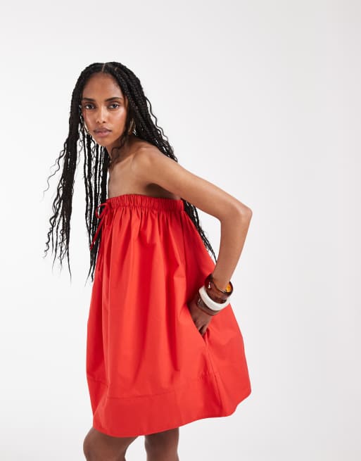 ASOS DESIGN – Trägerloses Trapez-Minikleid in Rot, 3 von 8