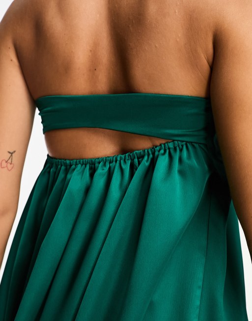 ASOS DESIGN – Trägerloses, trapezförmiges Satin-Minikleid in Tannengrün, 2 von 4
