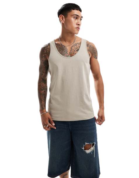 ASOS DESIGN – Trägershirt in Steinbeige, 240 g/m² schwer - view 1