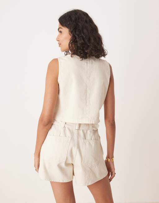 ASOS DESIGN – Trägertop aus Denim in Ecru mit Knopfleiste vorn, 3 von 4