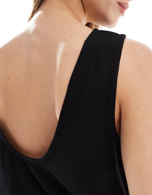 ASOS DESIGN – Trägertop aus Leinenmix in Schwarz mit U-Rückenausschnitt, 3 von 4