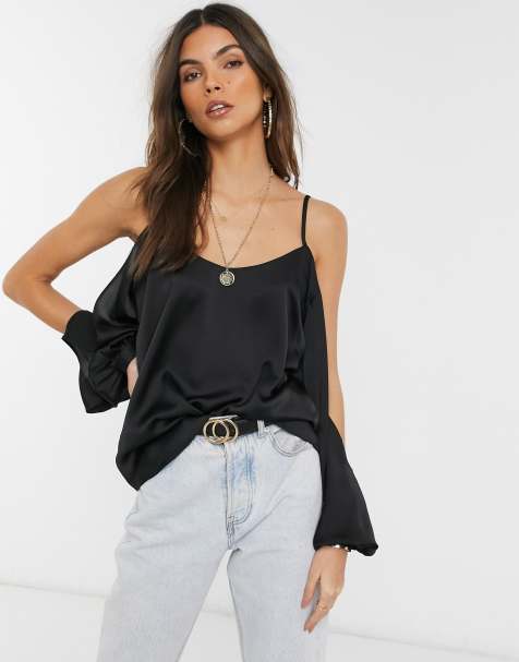 ASOS DESIGN – Trägertop aus Satin mit geschlitzten Ärmeln