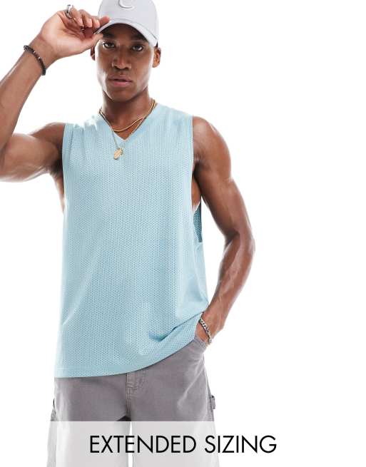 ASOS DESIGN – Trägertop aus Sport-Netzstoff in Hellblau