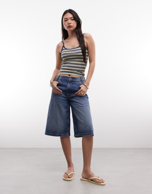 ASOS DESIGN – Trägertop in Gelb gestreift mit kontrastierender Einfassung und U-Ausschnitt, 2 von 4