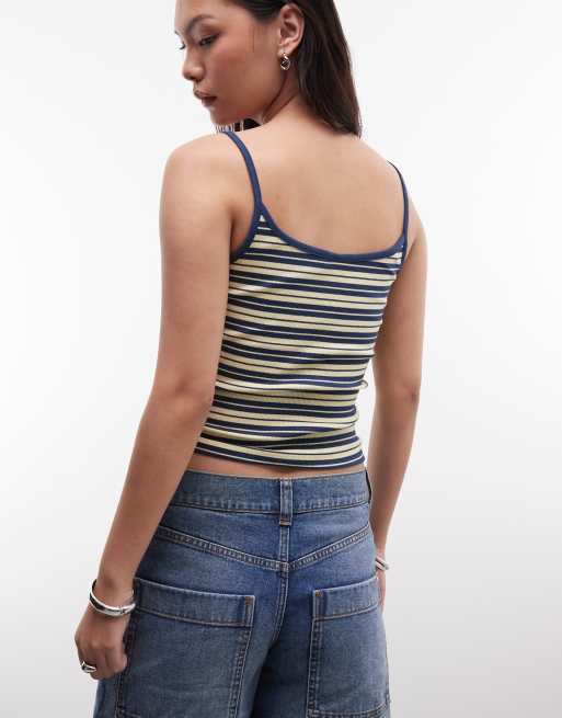 ASOS DESIGN – Trägertop in Gelb gestreift mit kontrastierender Einfassung und U-Ausschnitt, 4 von 4