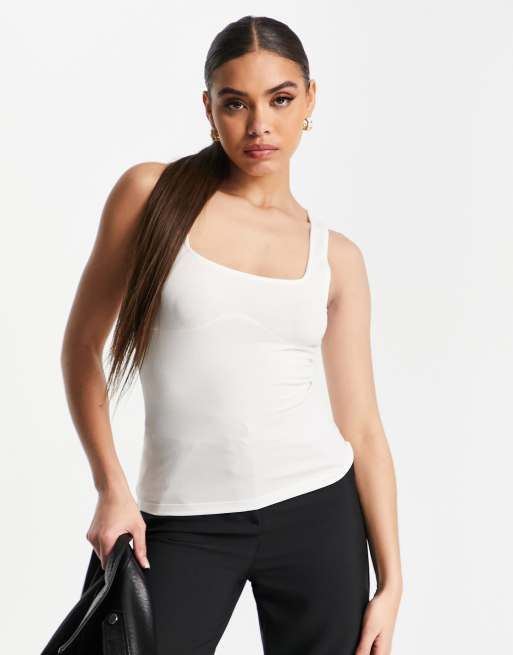 ASOS DESIGN – Trägertop in Weiß mit eckigem Ausschnitt und Brustnaht