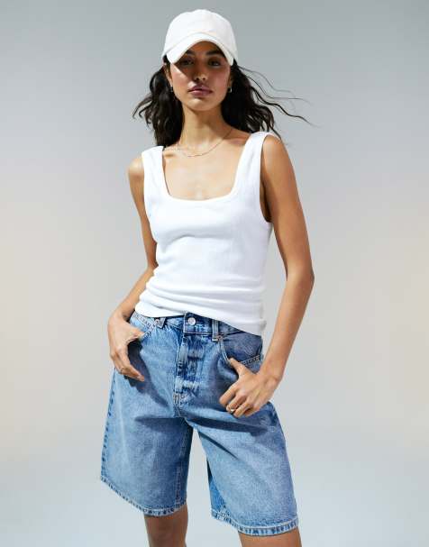 ASOS DESIGN – Trägertop in Weiß mit tiefem, eckigem Ausschnitt - view 1