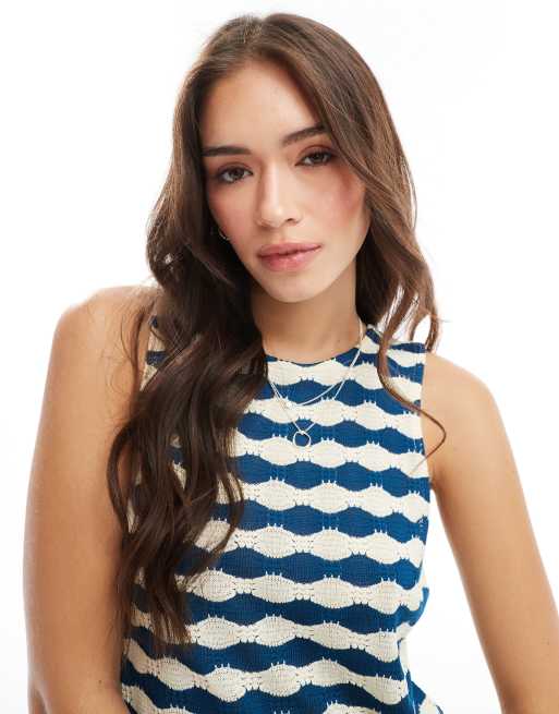 ASOS DESIGN – Trägertop mit Struktur-Streifen in Marineblau, Kombiteil, 2 von 4