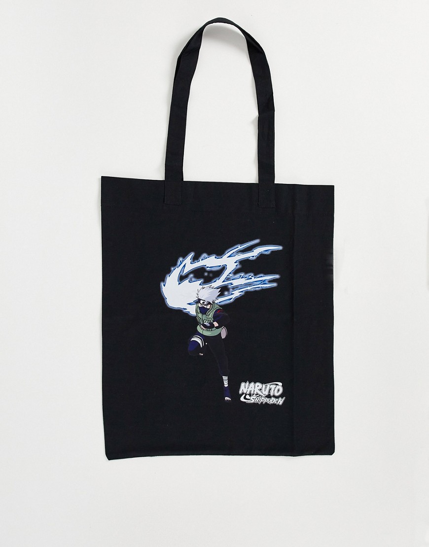 asos design -  – Tragetasche aus Bio-Baumwolle in Schwarz mit „Kakashi Chidori“-Print