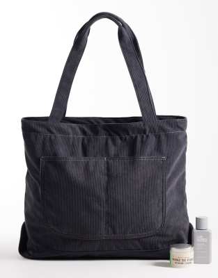 Tragetasche aus Cord in Grau-Marineblau Marineblau No Size