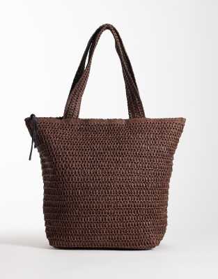 ASOS DESIGN - Tragetasche aus gehäkeltem Stroh in Schokobraun-Brown