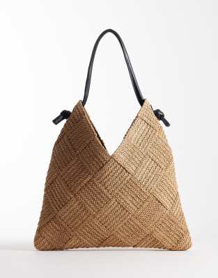 ASOS DESIGN - Tragetasche aus gewebtem Stroh mit schlauchförmigem Henkel-Neutral