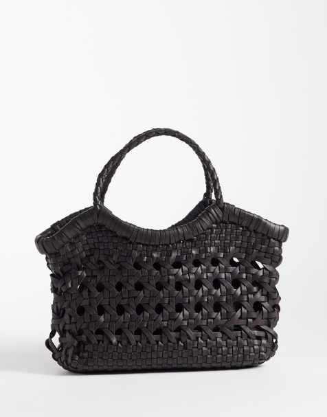 ASOS DESIGN – Tragetasche aus Leder in Schokobraun im Flechtdesign mit Tragegriff - view 1