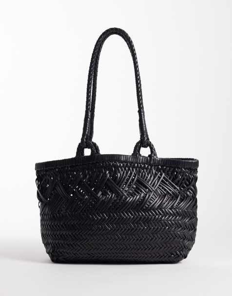 ASOS DESIGN – Tragetasche aus Leder in Schwarz mit Flechtdesign - view 1