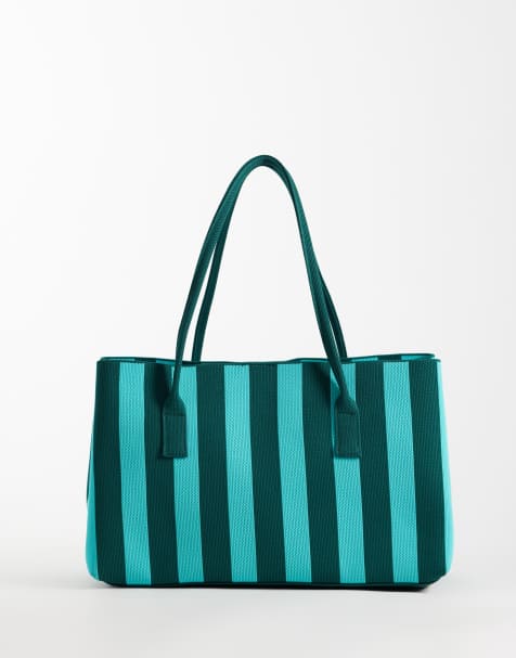ASOS DESIGN – Tragetasche aus Strick mit Streifen in Blau und Grün - view 1