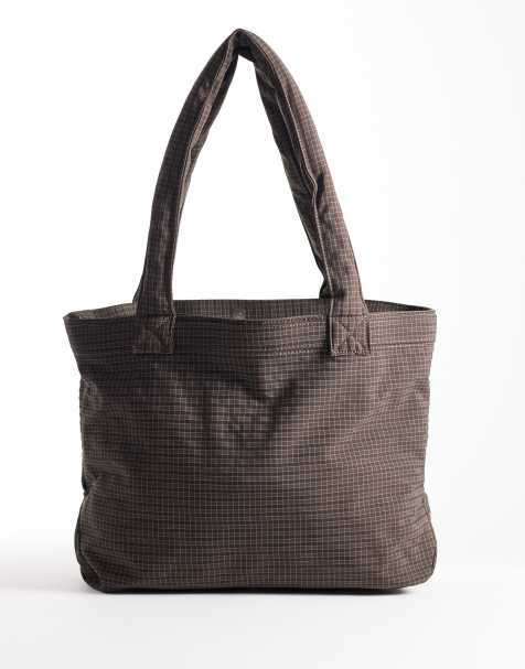 ASOS DESIGN – Tragetasche in Braun kariert - view 1