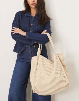 ASOS DESIGN - Tragetasche in Creme aus breitem Cord-Weiß