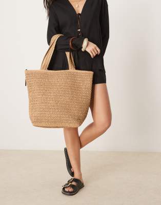 ASOS DESIGN - Tragetasche in Häkel-Stroh-Optik-Neutral
