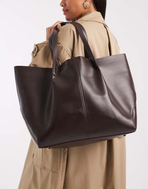 ASOS DESIGN – Tragetasche in Schokobraun mit Bahnendesign - view 1