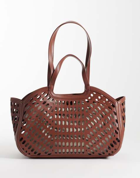 ASOS DESIGN – Tragetasche in Schokobraun mit lasergeschnittenem Design - view 1
