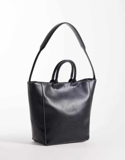ASOS DESIGN – Tragetasche in Schwarz mit zwei Henkeln und Kontrastnaht, 4 von 4