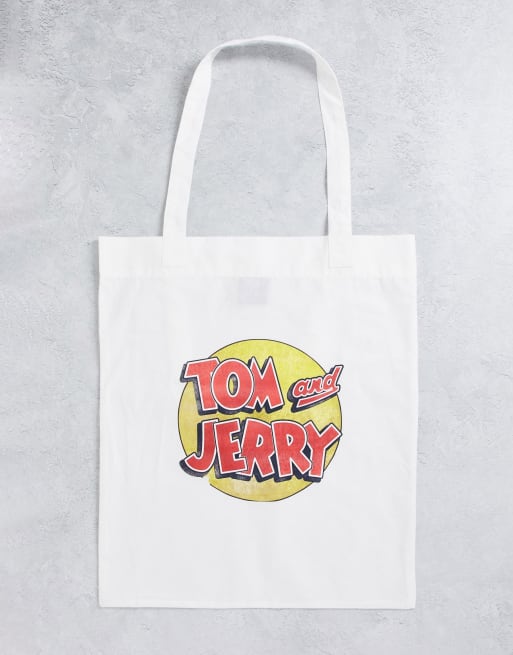 ASOS DESIGN – Tragetasche in Weiß mit <em>Tom und Jerry</em>-Print