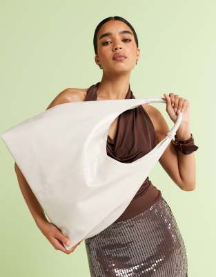 ASOS DESIGN - Tragetasche in Wollweiß mit gewickeltem Henkel