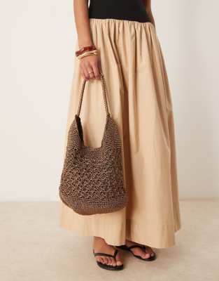 ASOS DESIGN - Tragetasche mit Makramee-Design in Metallic-Optik-Braun