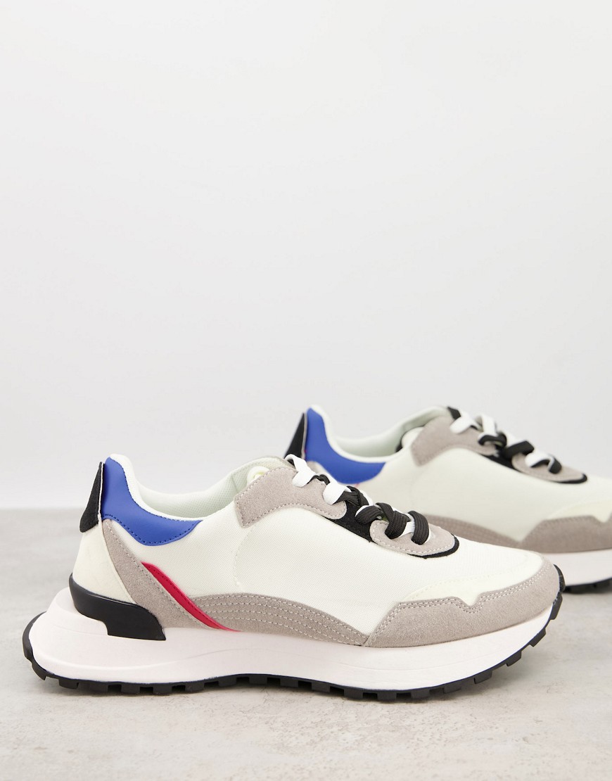 ASOS DESIGN trainer in mixed materials with feature sole-White
