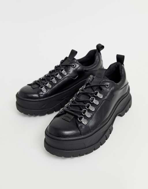 Asos design trainer shoes in black leather with store chunky sole