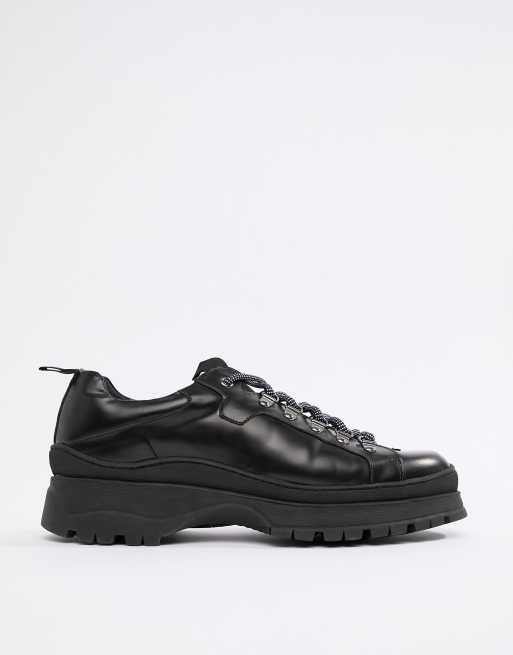 Asos design trainer shoes in black leather with store chunky sole