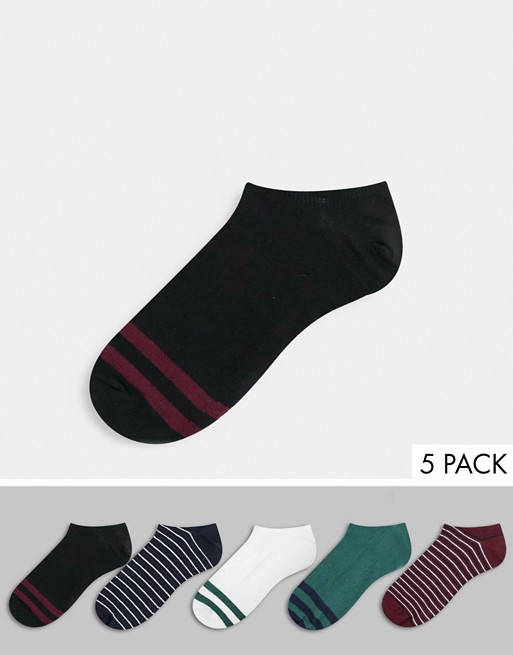 ASOS DESIGN trainer sock in with stripes in jewel tone colours 5 pack
