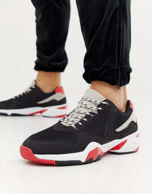 black and red chunky trainers