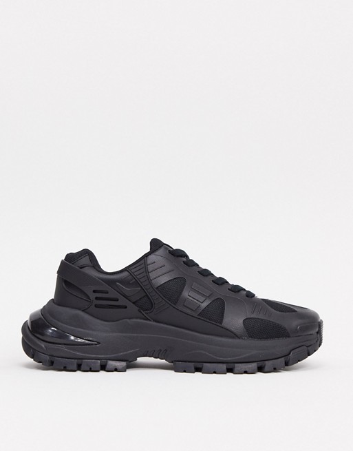 ASOS DESIGN trainers in black with chunky sole and rubber panels