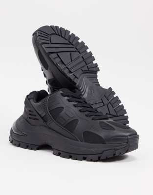 asos design trainers in black with chunky sole
