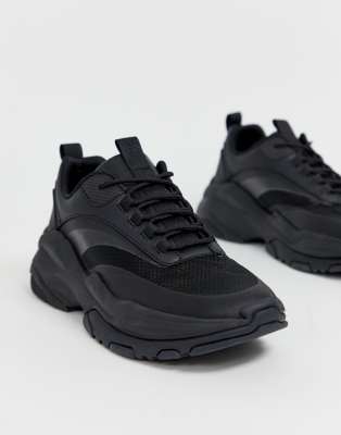 asos design trainers in black with chunky sole
